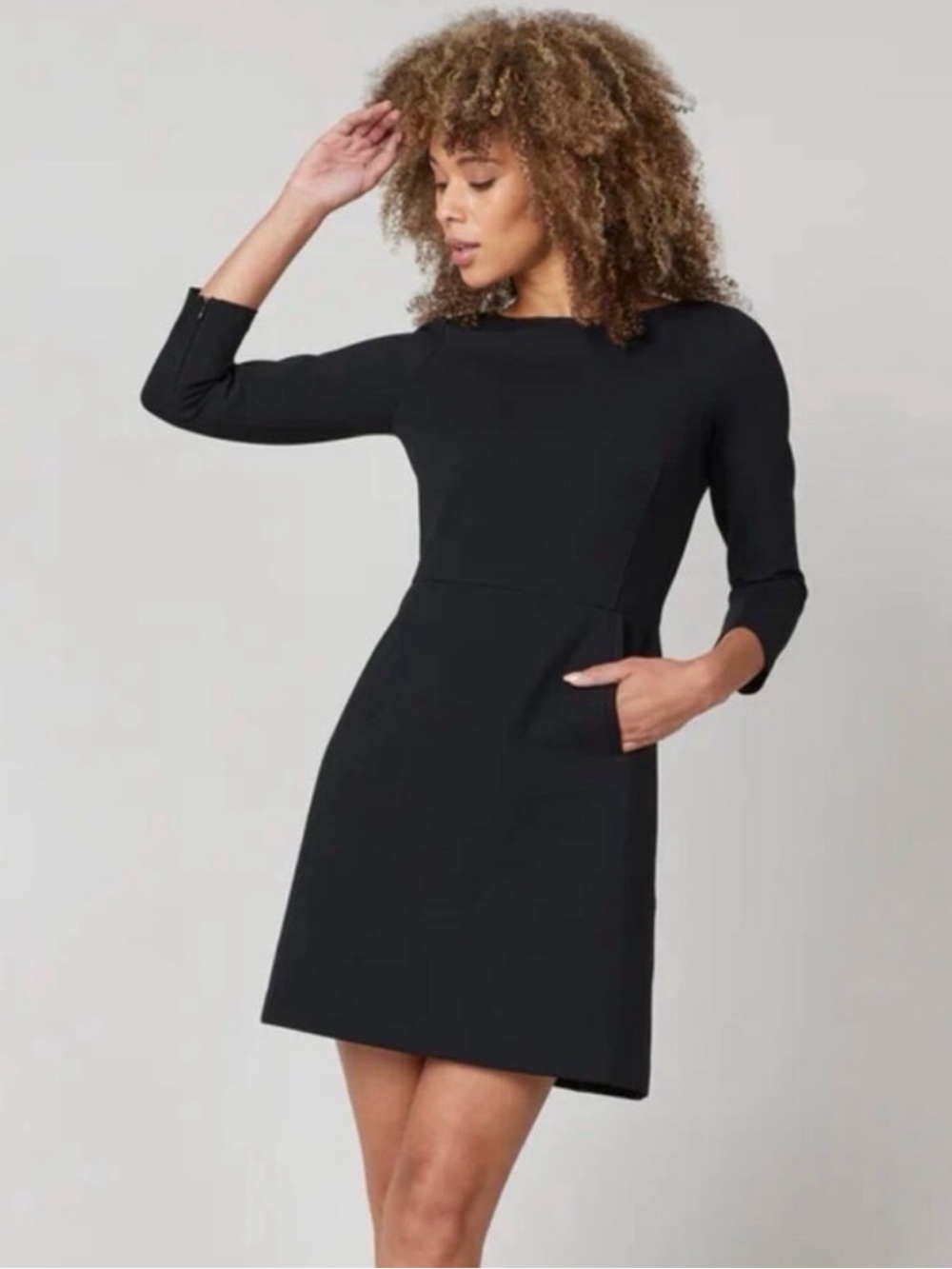 SPANX Perfect Shift Dress 3/4 Sleeve Mini Ponte Classic Black Small NEW LBD